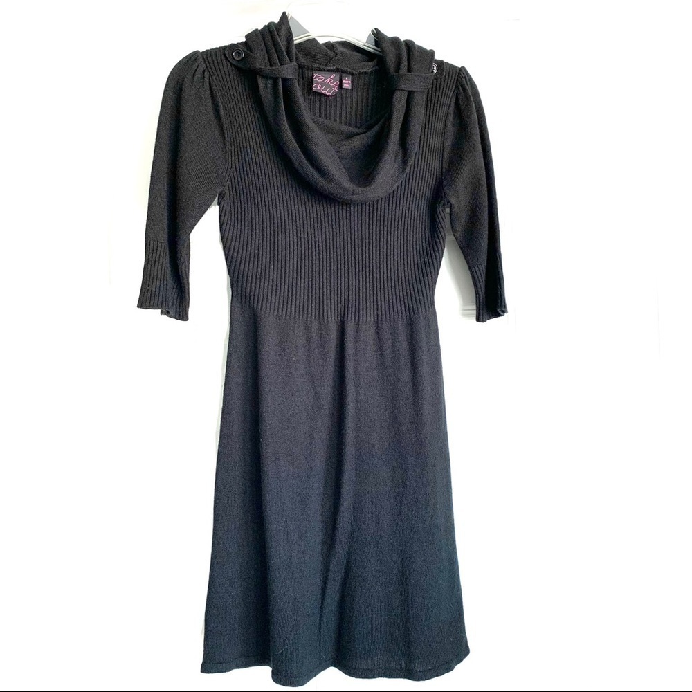 take out Black Short Sleeve Sweater Cowl Neck Dress size Large